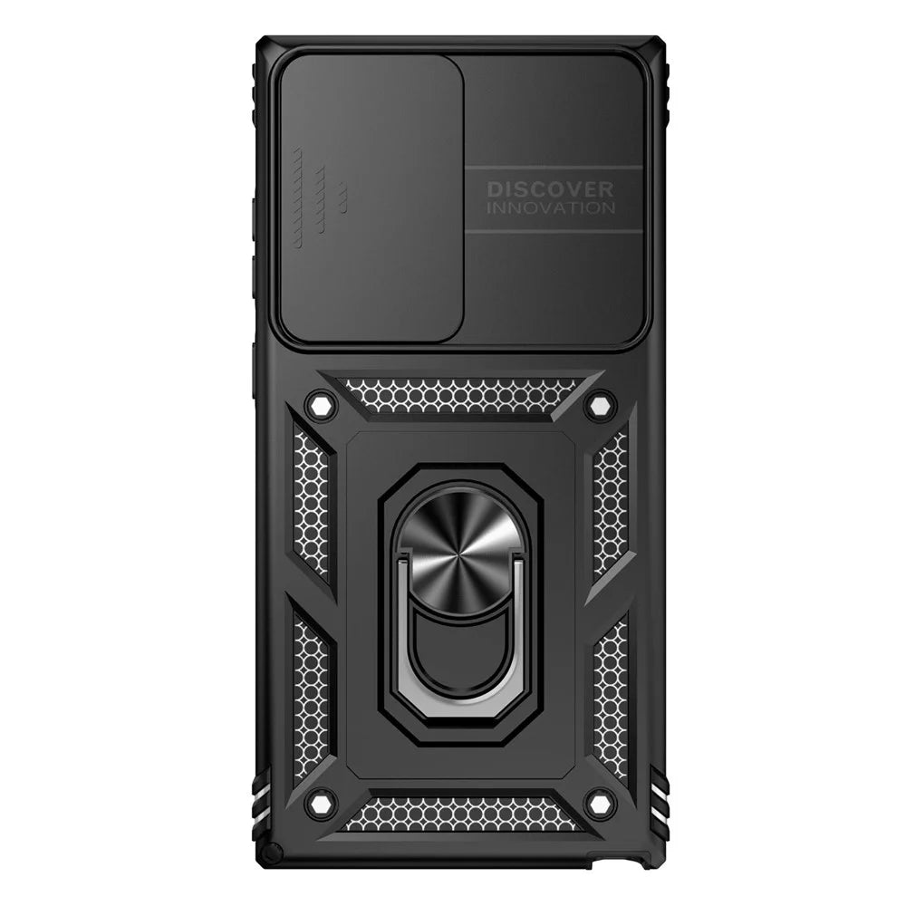 Back Case for Samsung Galaxy S23 Ultra, Slide Camera Protector Design Anti-drop PC + TPU Protective Phone Cover with Metal Ring Kickstand - Black - 2