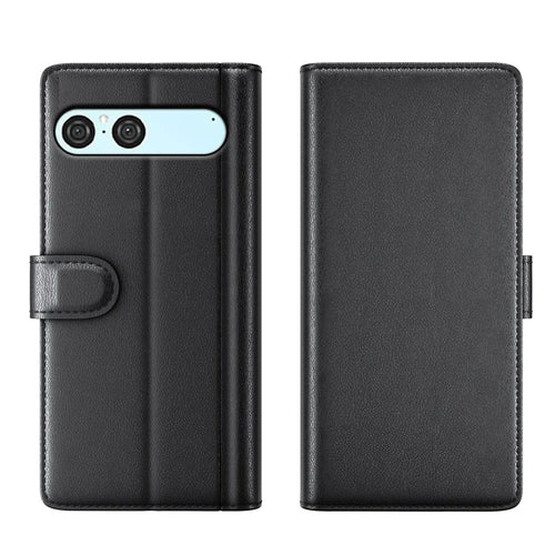 For Sony Xperia 10 VII Case Genuine Split Leather Phone Cover with Wallet Stand - Black - 1