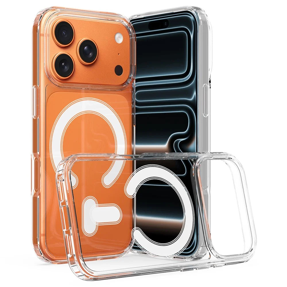 For iPhone 17 Pro C-shaped Magnetic Case Compatible with MagSafe TPU + Acrylic Clear Phone Back Cover - 1