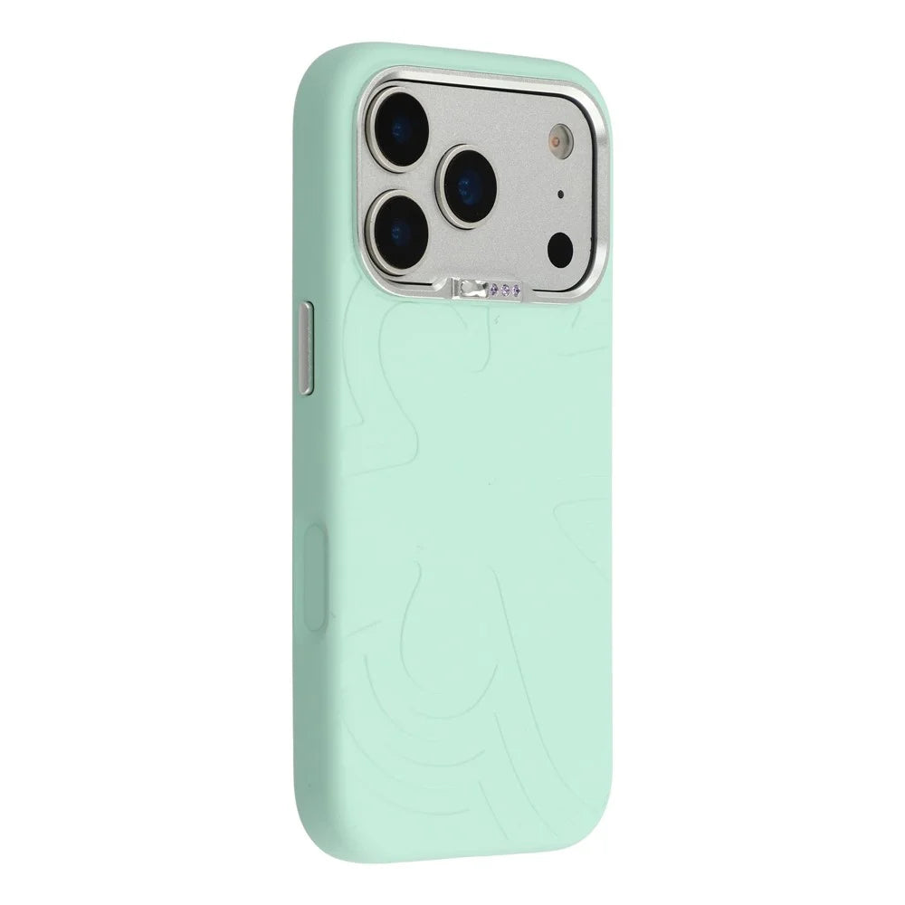 JAUCASE For iPhone 17 Pro Case Compatible with MagSafe Rhinestone Decor Metal Camera Frame Liquid Silicone Phone Cover - Green - 1