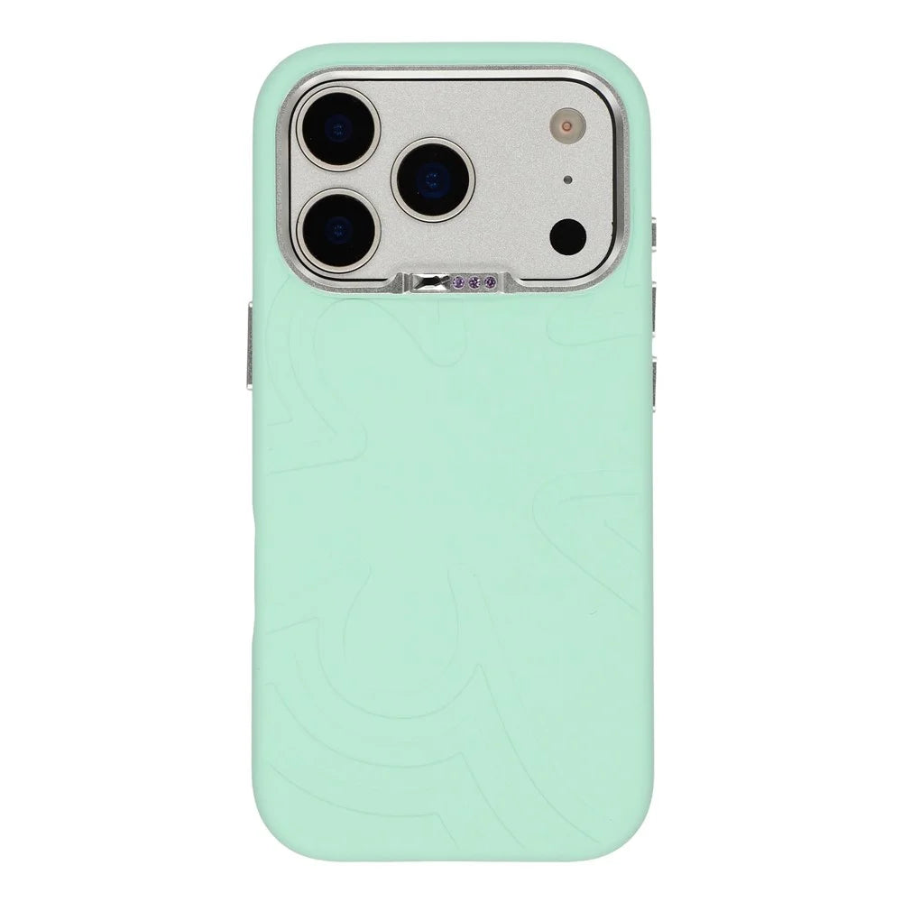 JAUCASE For iPhone 17 Pro Case Compatible with MagSafe Rhinestone Decor Metal Camera Frame Liquid Silicone Phone Cover - Green - 3