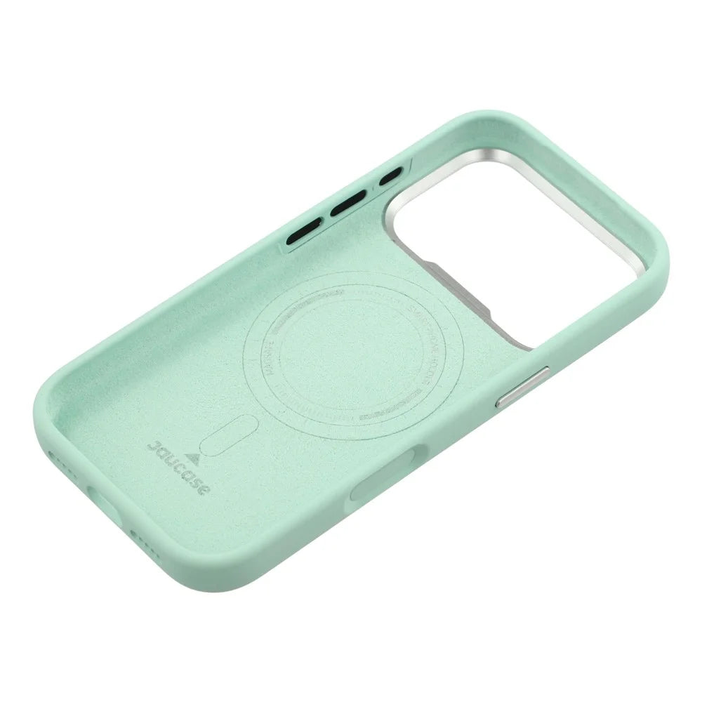 JAUCASE For iPhone 17 Pro Case Compatible with MagSafe Rhinestone Decor Metal Camera Frame Liquid Silicone Phone Cover - Green - 7