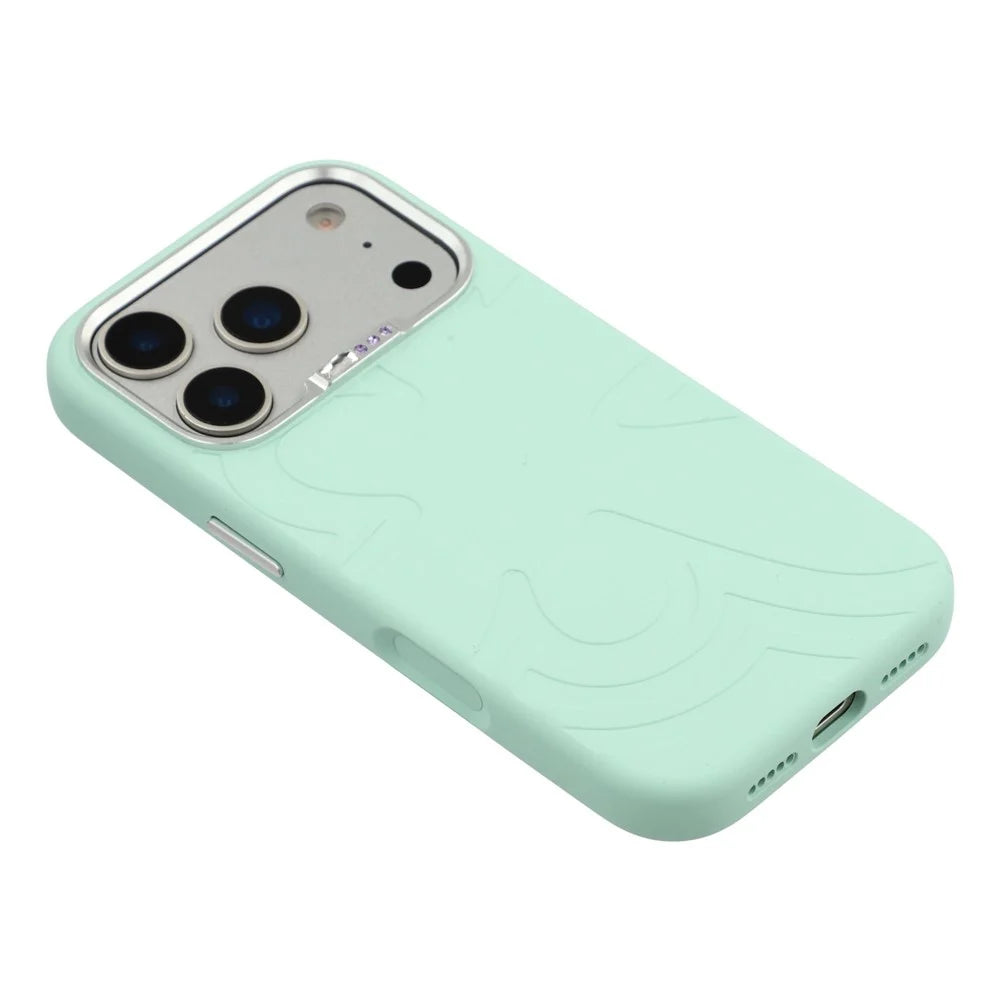 JAUCASE For iPhone 17 Pro Max Case Compatible with MagSafe Rhinestone Decor Metal Camera Frame Liquid Silicone Phone Cover - Green - 5