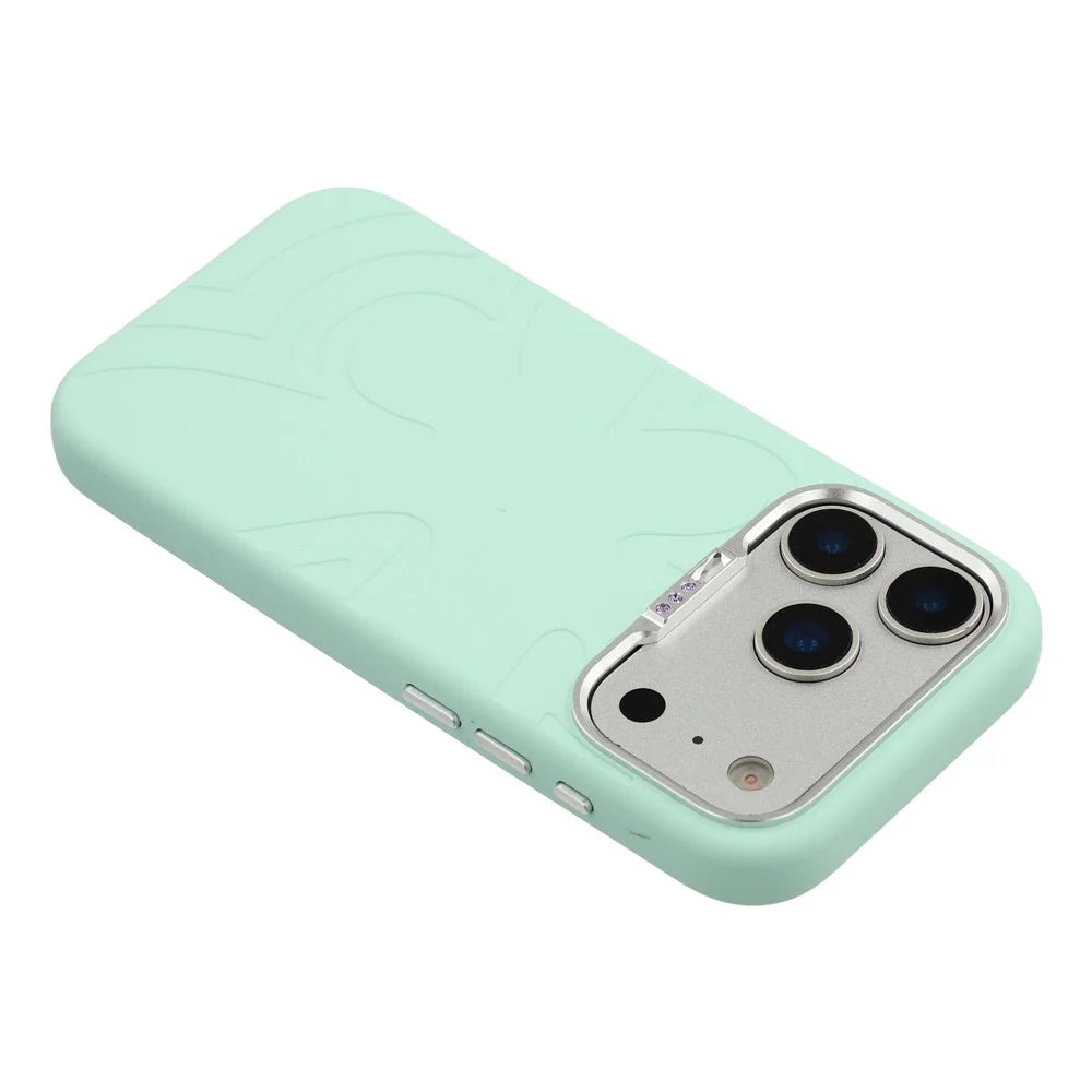 JAUCASE For iPhone 17 Pro Max Case Compatible with MagSafe Rhinestone Decor Metal Camera Frame Liquid Silicone Phone Cover - Green - 6