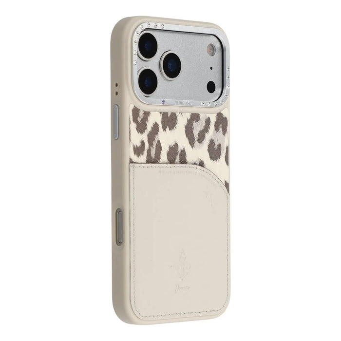 JAUCASE For iPhone 17 Pro Max Magnetic Case Leopard Print Card Holder PU TPU PC Phone Back Cover - White - 1