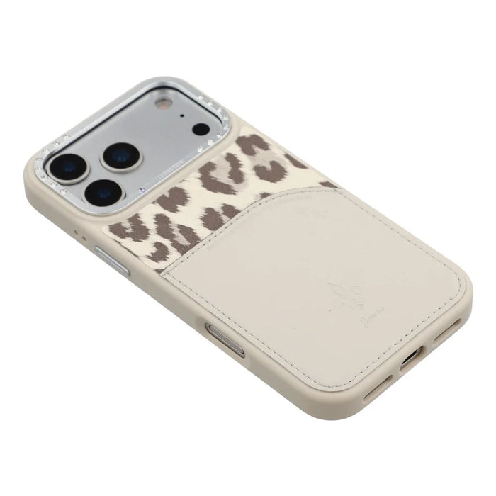 JAUCASE For iPhone 17 Pro Max Magnetic Case Leopard Print Card Holder PU TPU PC Phone Back Cover - White - 6