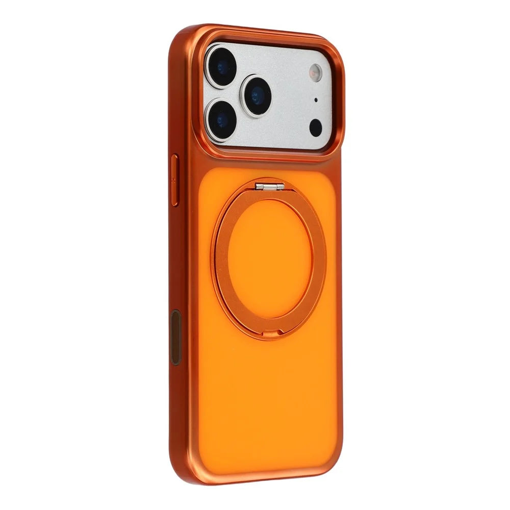 JAUCASE For iPhone 17 Pro Max Case Compatible with MagSafe Rotary Kickstand Metal + PC Matte Phone Cover - Orange - 1