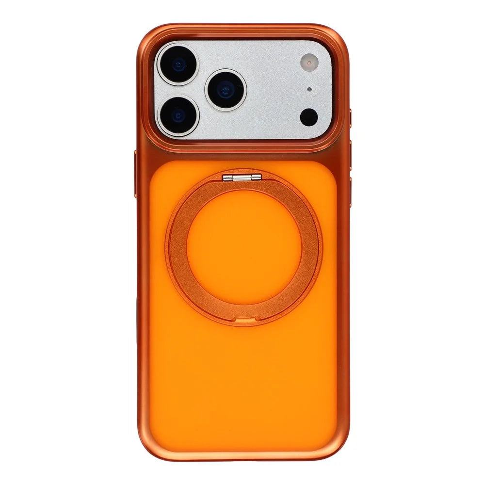 JAUCASE For iPhone 17 Pro Max Case Compatible with MagSafe Rotary Kickstand Metal + PC Matte Phone Cover - Orange - 3