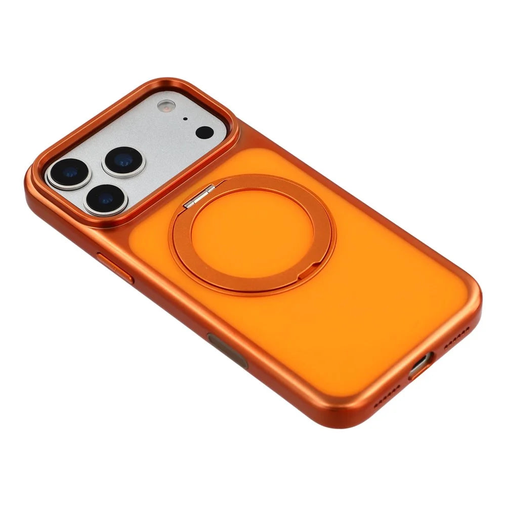 JAUCASE For iPhone 17 Pro Max Case Compatible with MagSafe Rotary Kickstand Metal + PC Matte Phone Cover - Orange - 6