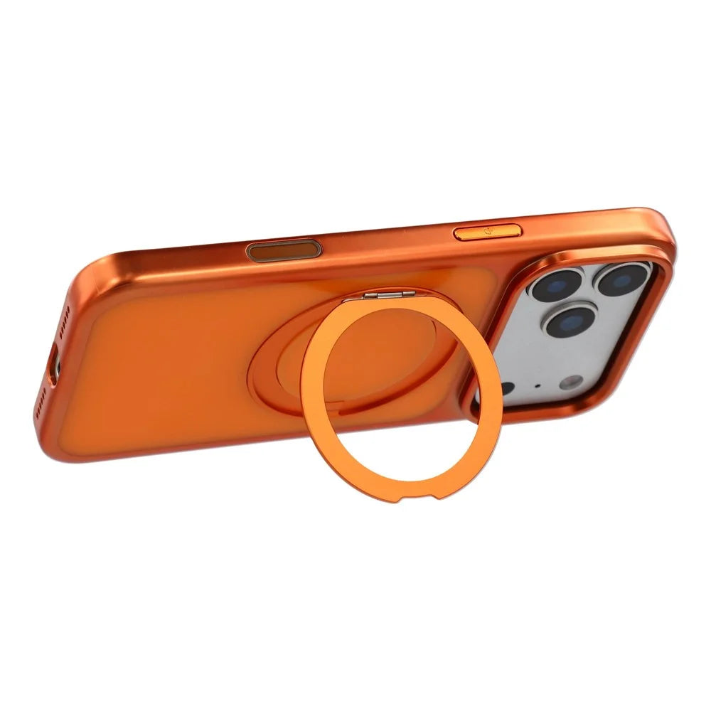 JAUCASE For iPhone 17 Pro Case Compatible with MagSafe Rotary Kickstand Metal + PC Matte Phone Cover - Orange - 4