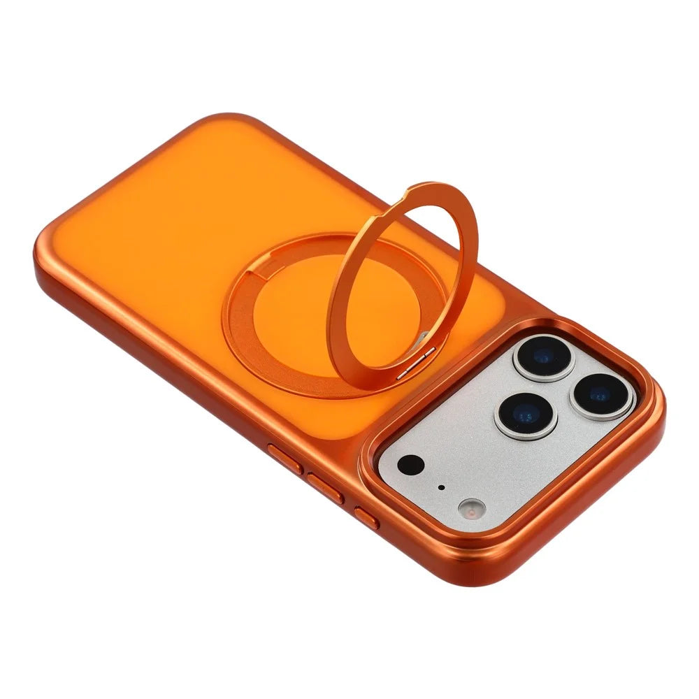 JAUCASE For iPhone 17 Pro Case Compatible with MagSafe Rotary Kickstand Metal + PC Matte Phone Cover - Orange - 5