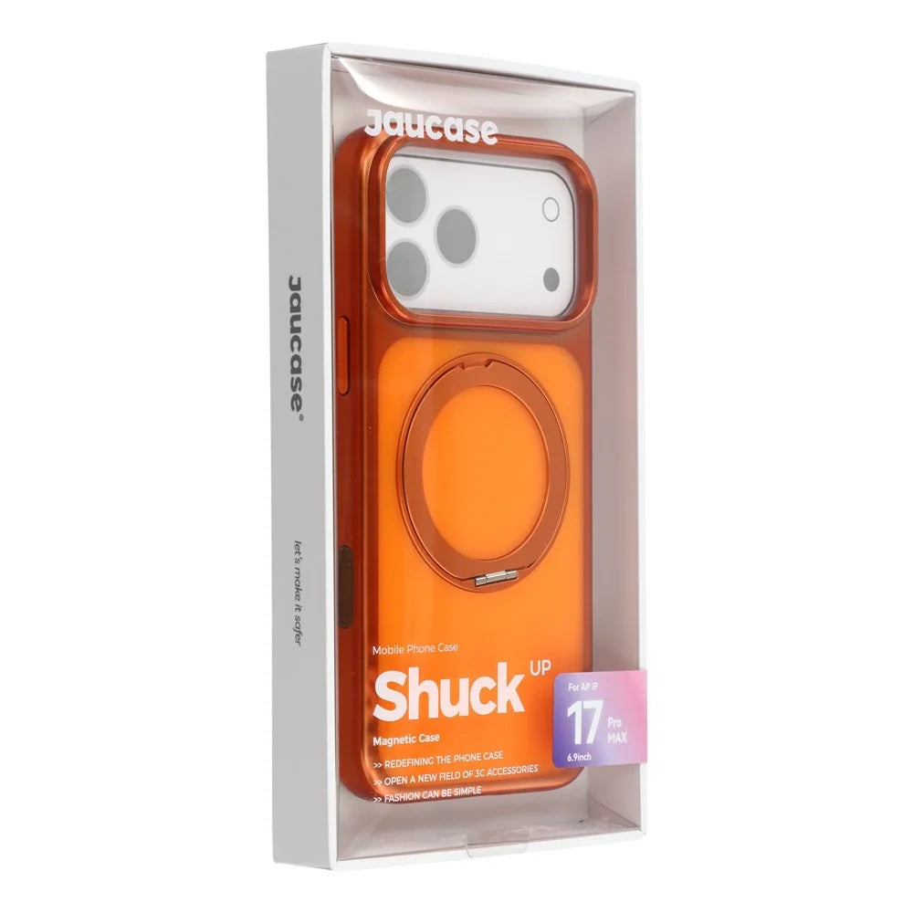 JAUCASE For iPhone 17 Pro Case Compatible with MagSafe Rotary Kickstand Metal + PC Matte Phone Cover - Orange - 7