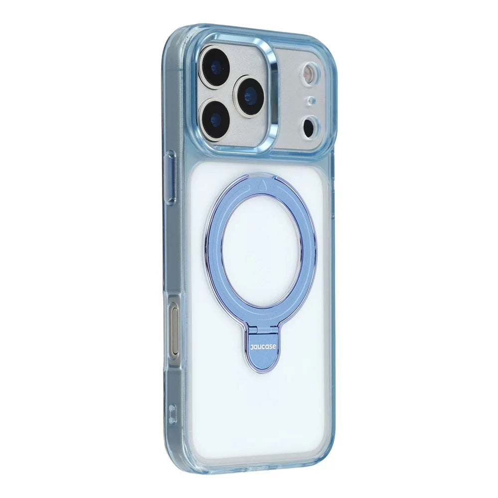 JAUCASE For iPhone 17 Pro Max Case Rotating Kickstand TPU + PC Shockproof Phone Cover - Transparent Blue - 1