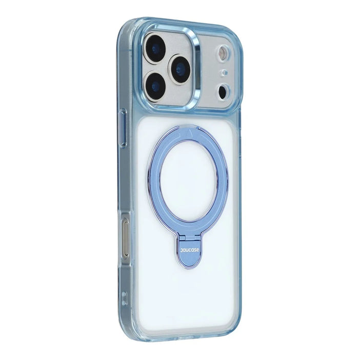 JAUCASE For iPhone 17 Pro Max Case Rotating Kickstand TPU + PC Shockproof Phone Cover - Transparent Blue - 1