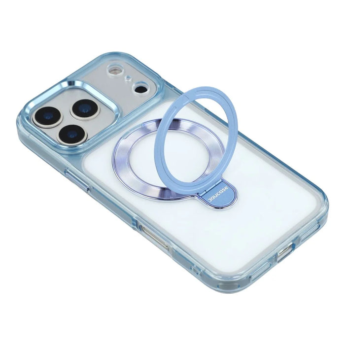 JAUCASE For iPhone 17 Pro Max Case Rotating Kickstand TPU + PC Shockproof Phone Cover - Transparent Blue - 5