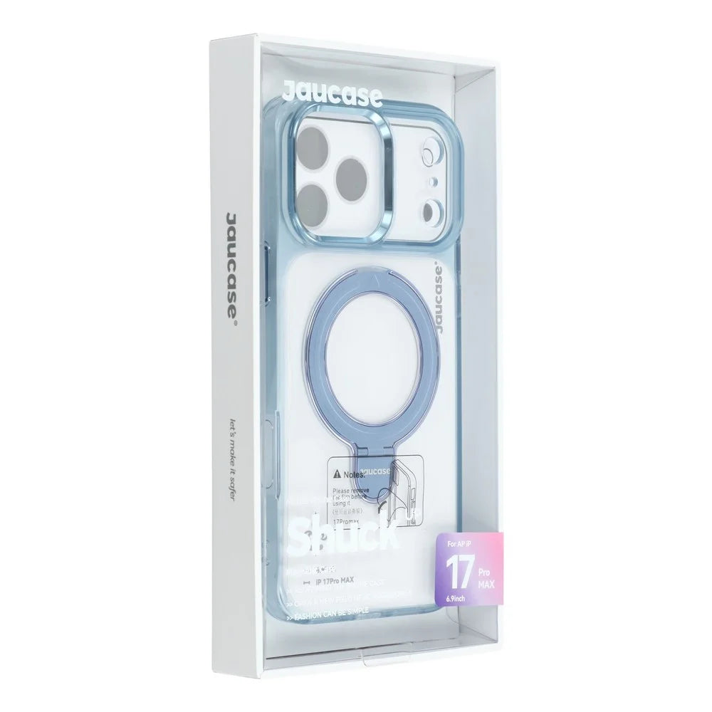 JAUCASE For iPhone 17 Pro Max Case Rotating Kickstand TPU + PC Shockproof Phone Cover - Transparent Blue - 7