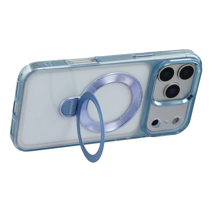 JAUCASE For iPhone 17 Pro Case Rotating Kickstand TPU + PC Shockproof Phone Cover - Transparent Blue - 4