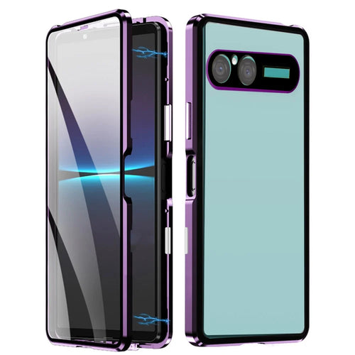 For Sony Xperia 10 VII Case Clear Tempered Glass + Metal + PC Back Magnetic Adsorption Phone Cover - Purple - 1