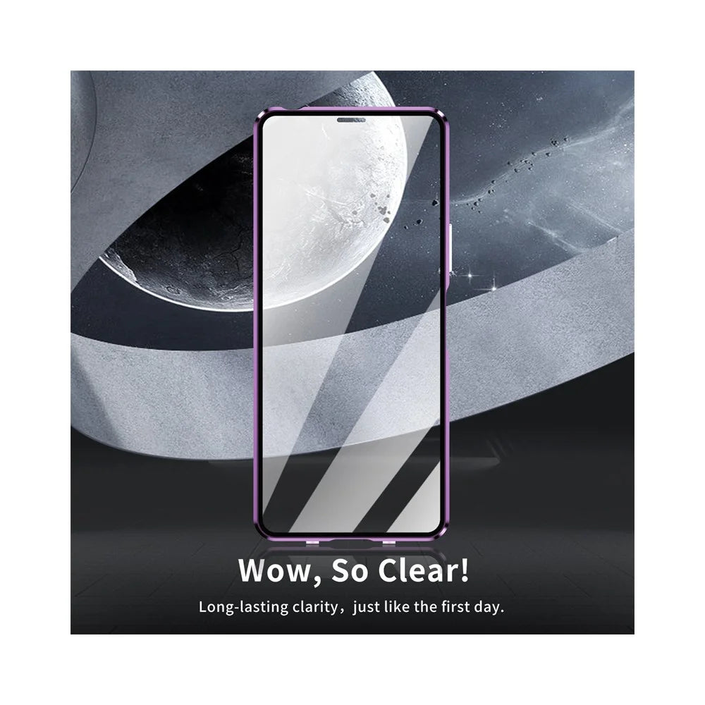 For Sony Xperia 10 VII Case Clear Tempered Glass + Metal + PC Back Magnetic Adsorption Phone Cover - Purple - 2