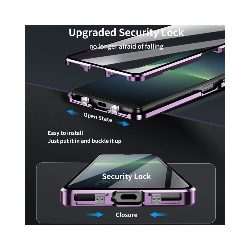 For Sony Xperia 10 VII Case Clear Tempered Glass + Metal + PC Back Magnetic Adsorption Phone Cover - Purple - 3