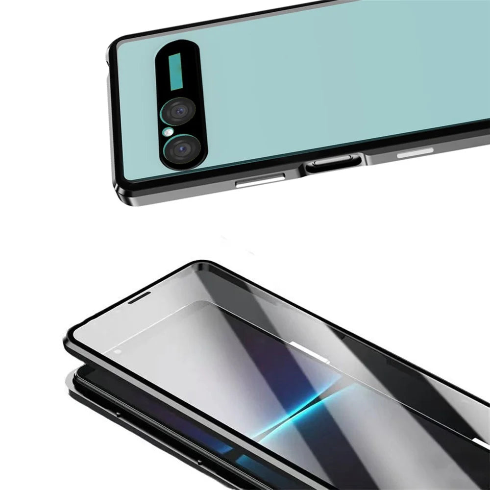 For Sony Xperia 10 VII Case Clear Tempered Glass + Metal + PC Back Magnetic Adsorption Phone Cover - Purple - 5