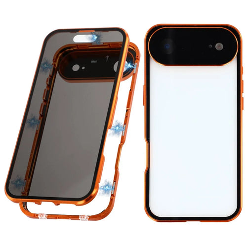 For iPhone Air Case Anti-Spy Double-Sided Tempered Glass + Magnetic Metal Frame Phone Cover - Orange - 1