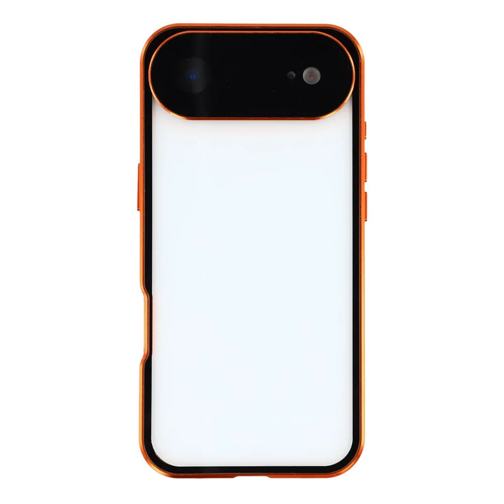 For iPhone Air Case Anti-Spy Double-Sided Tempered Glass + Magnetic Metal Frame Phone Cover - Orange - 4