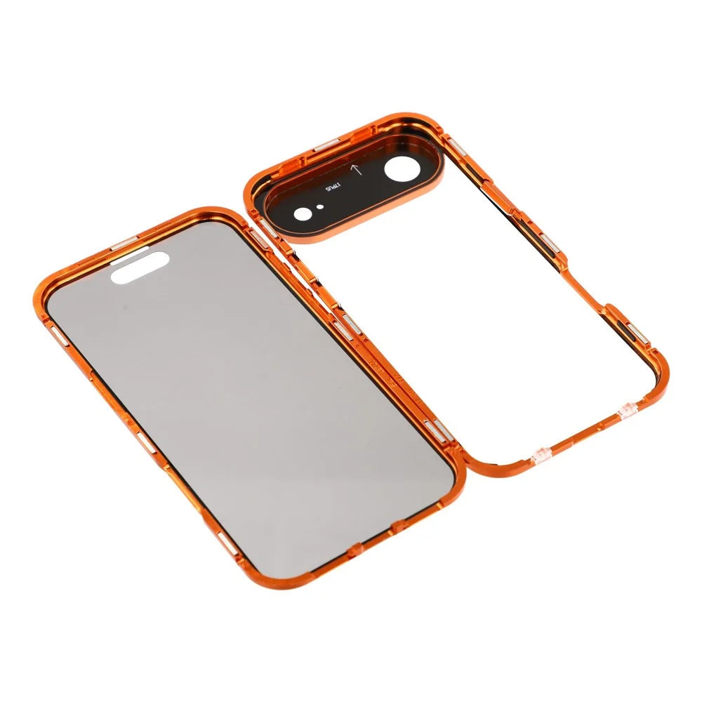 For iPhone Air Case Anti-Spy Double-Sided Tempered Glass + Magnetic Metal Frame Phone Cover - Orange - 5