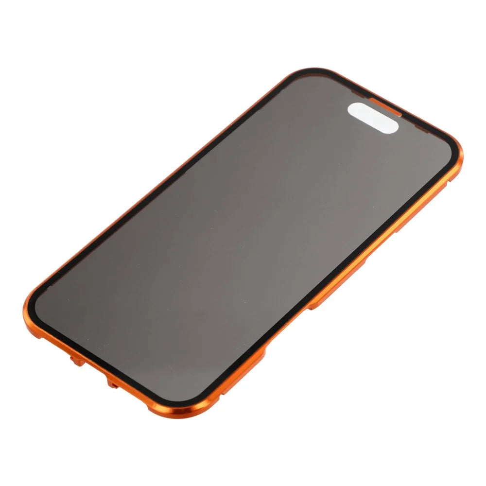 For iPhone Air Case Anti-Spy Double-Sided Tempered Glass + Magnetic Metal Frame Phone Cover - Orange - 6