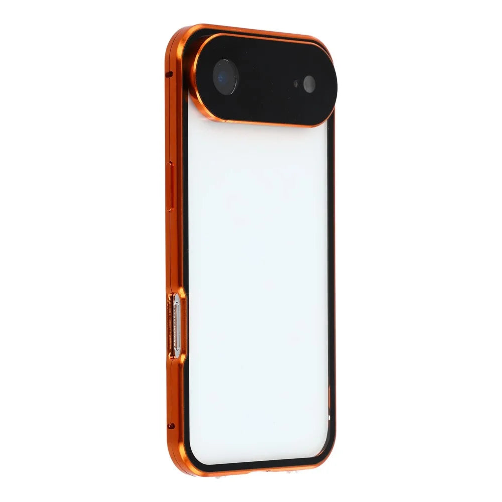 For iPhone Air Case Ultra Clear Double-Sided Tempered Glass + Magnetic Metal Frame Phone Cover - Orange - 2