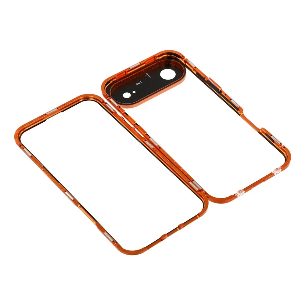 For iPhone Air Case Ultra Clear Double-Sided Tempered Glass + Magnetic Metal Frame Phone Cover - Orange - 5