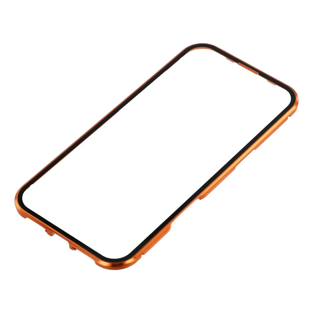 For iPhone Air Case Ultra Clear Double-Sided Tempered Glass + Magnetic Metal Frame Phone Cover - Orange - 6
