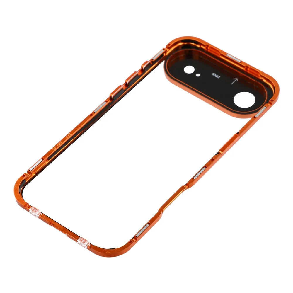 For iPhone Air Case Ultra Clear Double-Sided Tempered Glass + Magnetic Metal Frame Phone Cover - Orange - 7