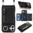 For iPhone 17 Case Card Bag Ring Holder Litchi Texture Leather+TPU Phone Cover with Long Strap - Black - 1