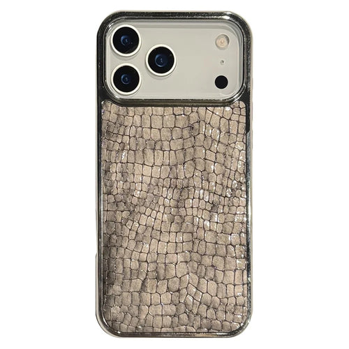 For iPhone 17 Pro Max Case Crocodile Texture PU Leather Coated PC + TPU Electroplating Phone Cover - Khaki - 1