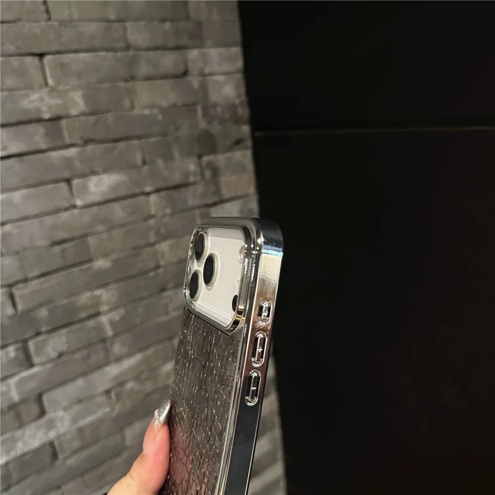For iPhone 17 Pro Max Case Crocodile Texture PU Leather Coated PC + TPU Electroplating Phone Cover - Khaki - 5