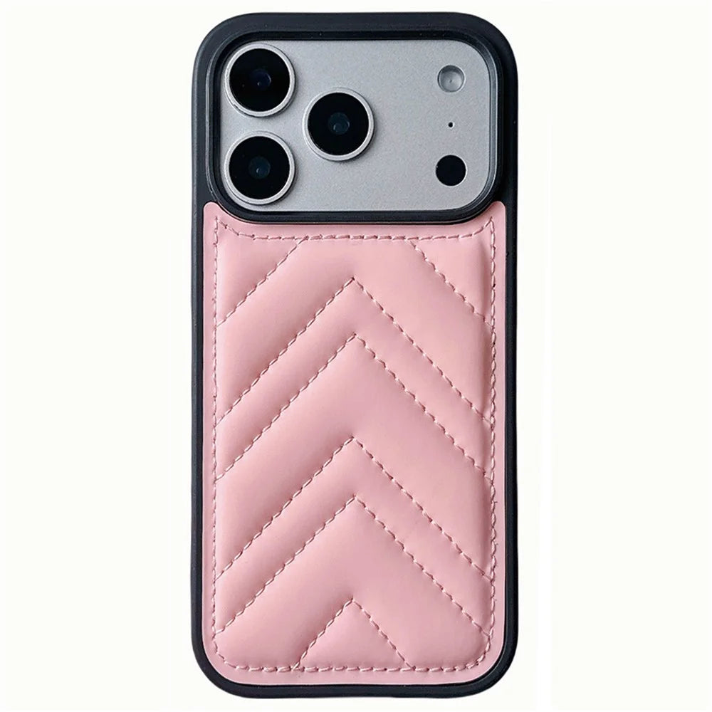 For iPhone 17 Pro Case Down Coat Design Stitching Arrow PU Leather Coated TPU Phone Back Cover - Pink - 1