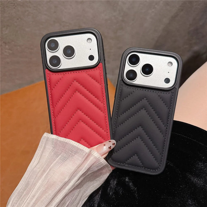 For iPhone 17 Pro Case Down Coat Design Stitching Arrow PU Leather Coated TPU Phone Back Cover - Pink - 4