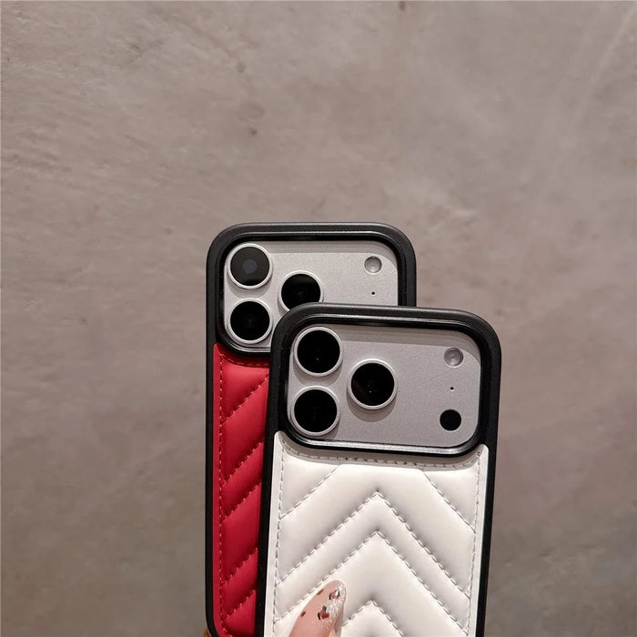 For iPhone 17 Pro Case Down Coat Design Stitching Arrow PU Leather Coated TPU Phone Back Cover - Pink - 6