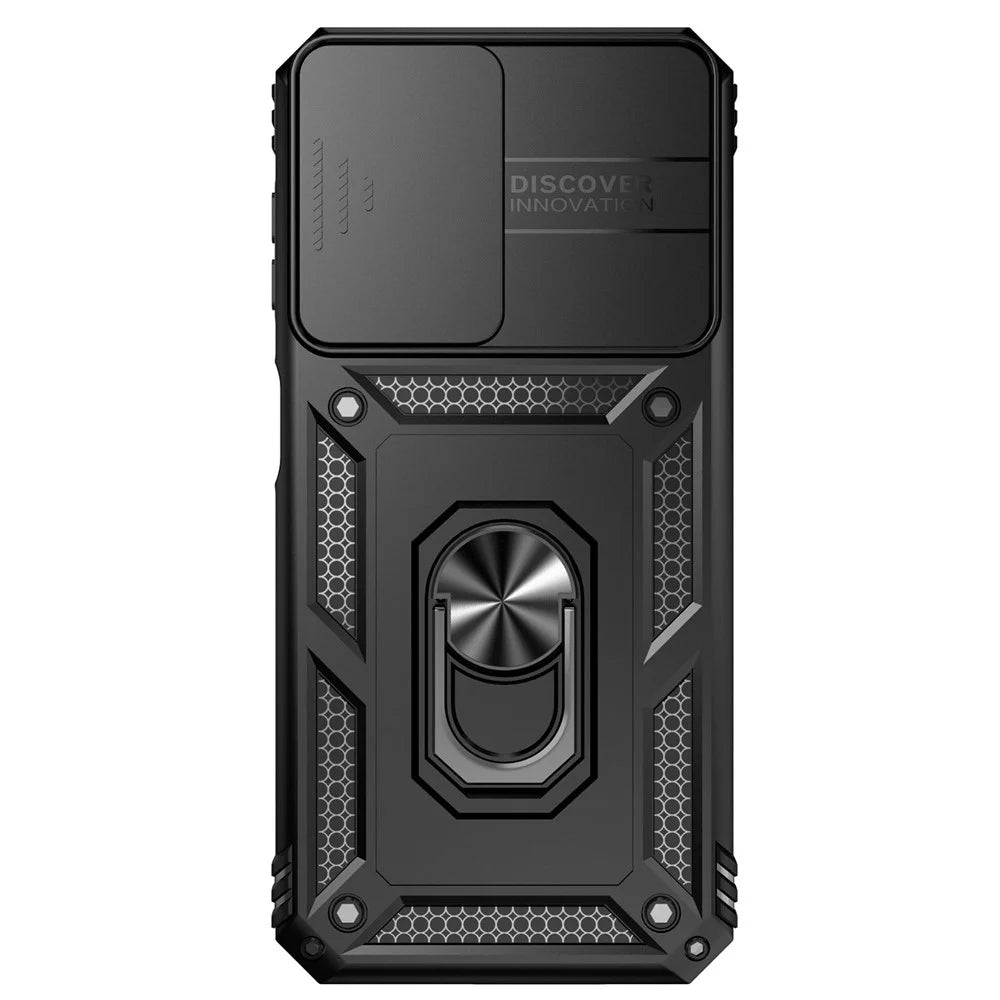Phone Drop-proof Case for Samsung Galaxy A14 5G / A14 4G Metal Ring Kickstand PC + TPU Protective Cover with Slide Camera Protector - Black - 2