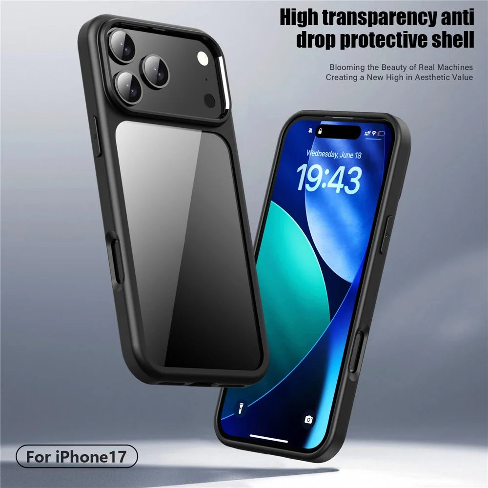 IPAKY For iPhone 17 Pro Clear Phone Case TPU + PC Anti-Fingerprint Back Cover - Black - 2