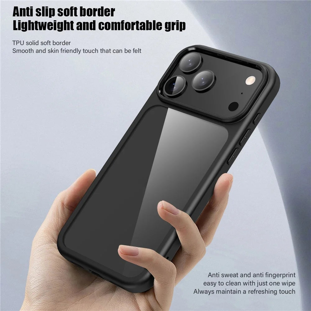 IPAKY For iPhone 17 Pro Clear Phone Case TPU + PC Anti-Fingerprint Back Cover - Black - 4