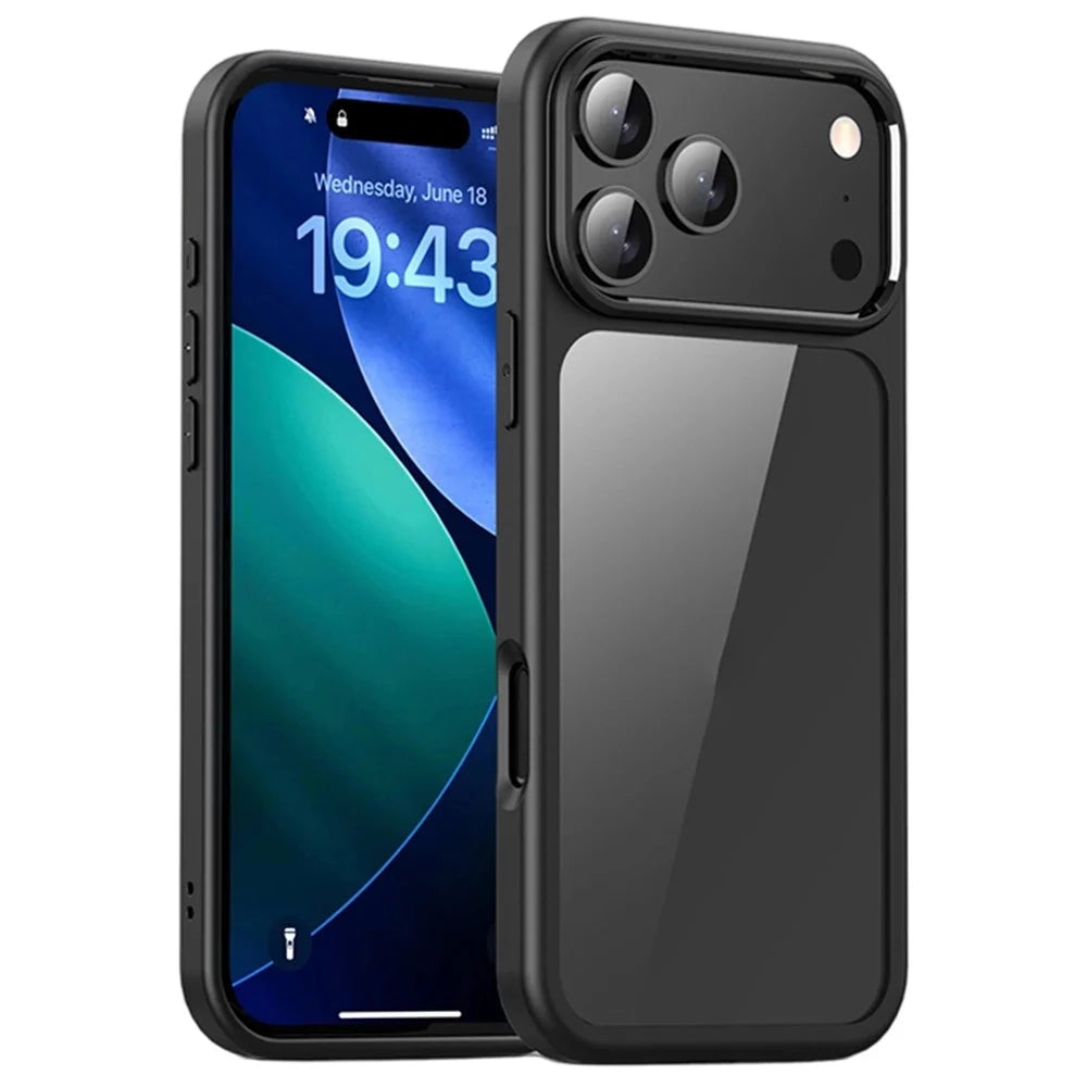 IPAKY For iPhone 17 Pro Max Clear Phone Case TPU + PC Anti-Fingerprint Back Cover - Black - 1