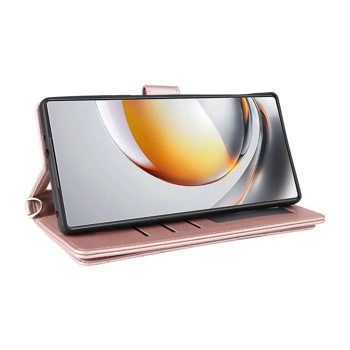 For ZTE nubia Z80 Ultra 5G Leather Case Stand Wallet Phone Cover with Shoulder / Wrist Strap - Pink - 5