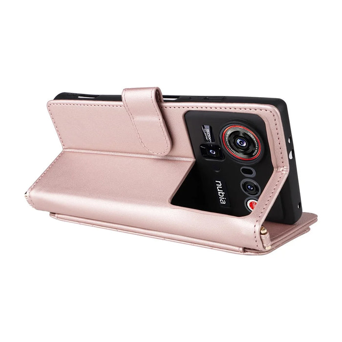 For ZTE nubia Z80 Ultra 5G Leather Case Stand Wallet Phone Cover with Shoulder / Wrist Strap - Pink - 6