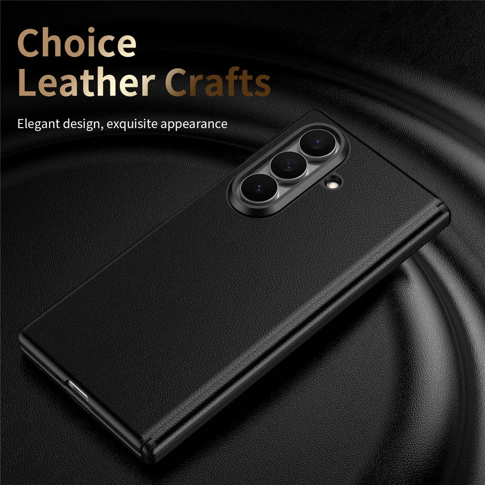 For Samsung Galaxy Z Fold7 5G Magnetic Case Hinge Protection Leather PC Phone Cover with Smart Side Button / Tempered Glass Film - Black - 2