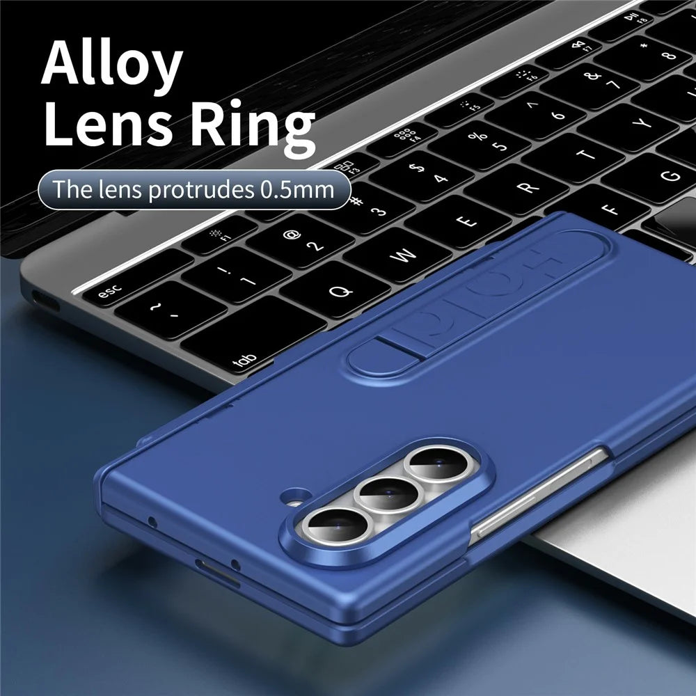 For Samsung Galaxy Z Fold5 5G Case Kickstand Hard PC Phone Cover with Tempered Glass Film / Stylus / Pen Slot - Sapphire - 4