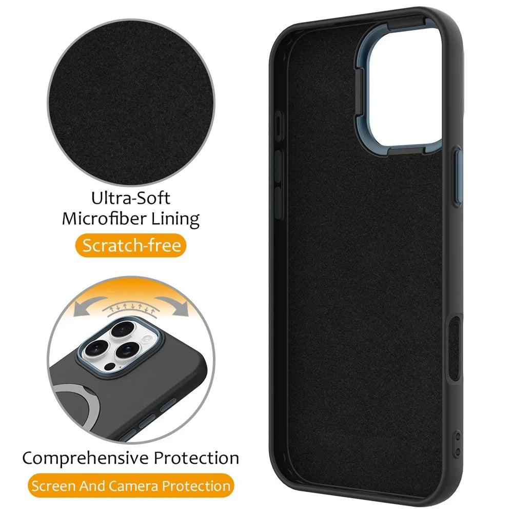 For iPhone 16 Pro Case Compatible with MagSafe Rotating Ring Kickstand TPU + PC Phone Back Cover - Black - 3