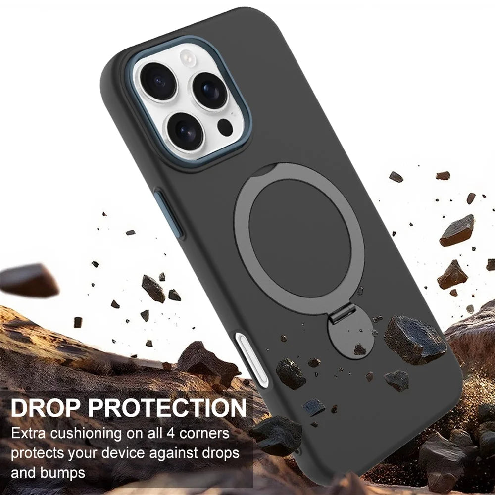 For iPhone 16 Pro Max Case Compatible with MagSafe Rotating Ring Kickstand TPU + PC Phone Back Cover - Black - 4