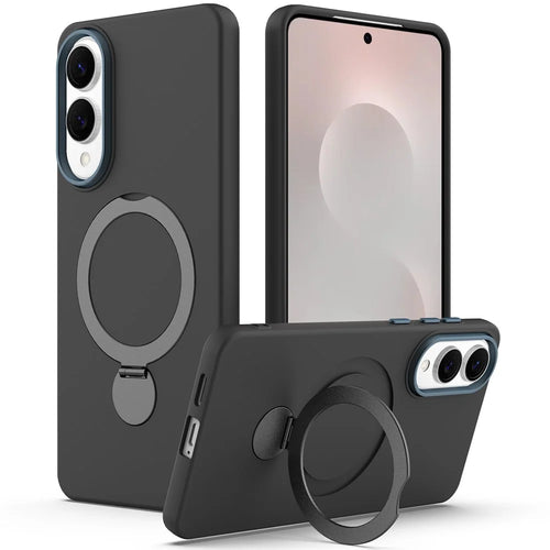 For Samsung Galaxy S25 Edge Magnetic Case Rotating Ring Kickstand TPU + PC Phone Back Cover - Black - 1